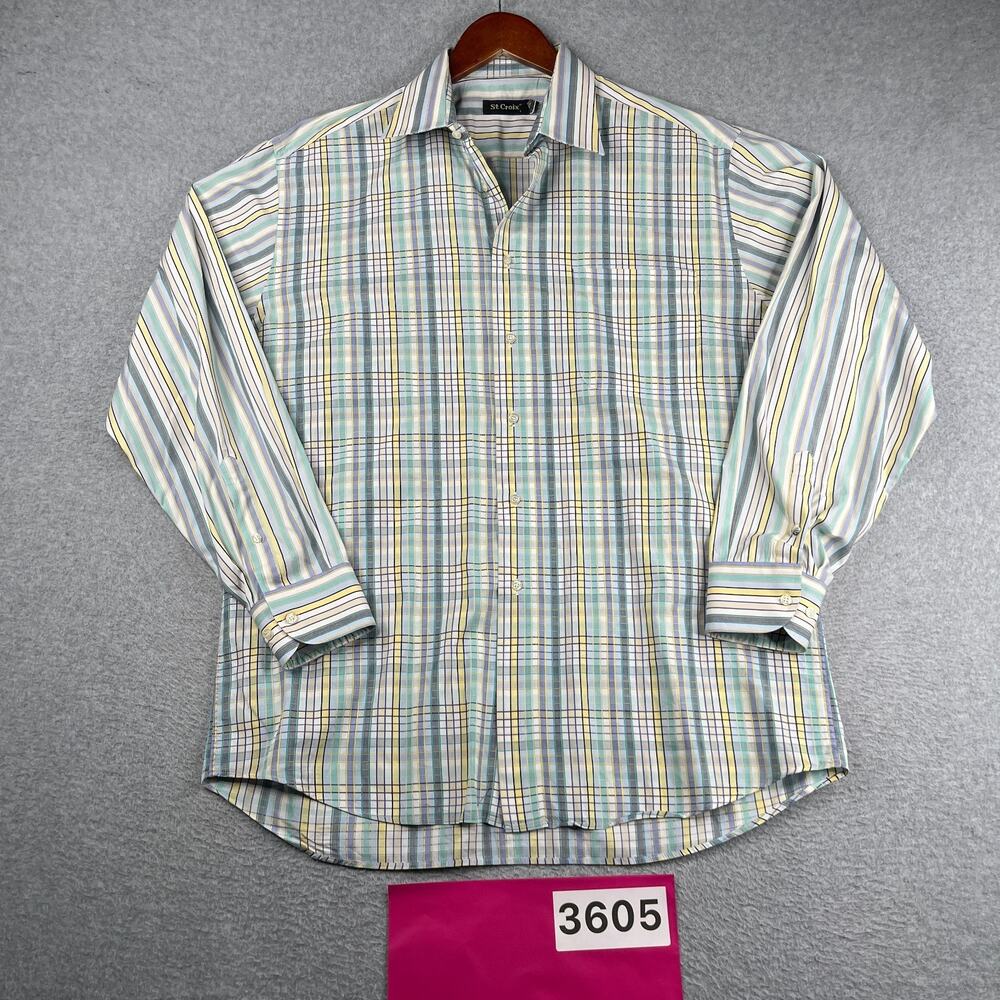St Croix Shirt Colorful Plaid Casual Button Up Long Sleeve Mens Large Italy